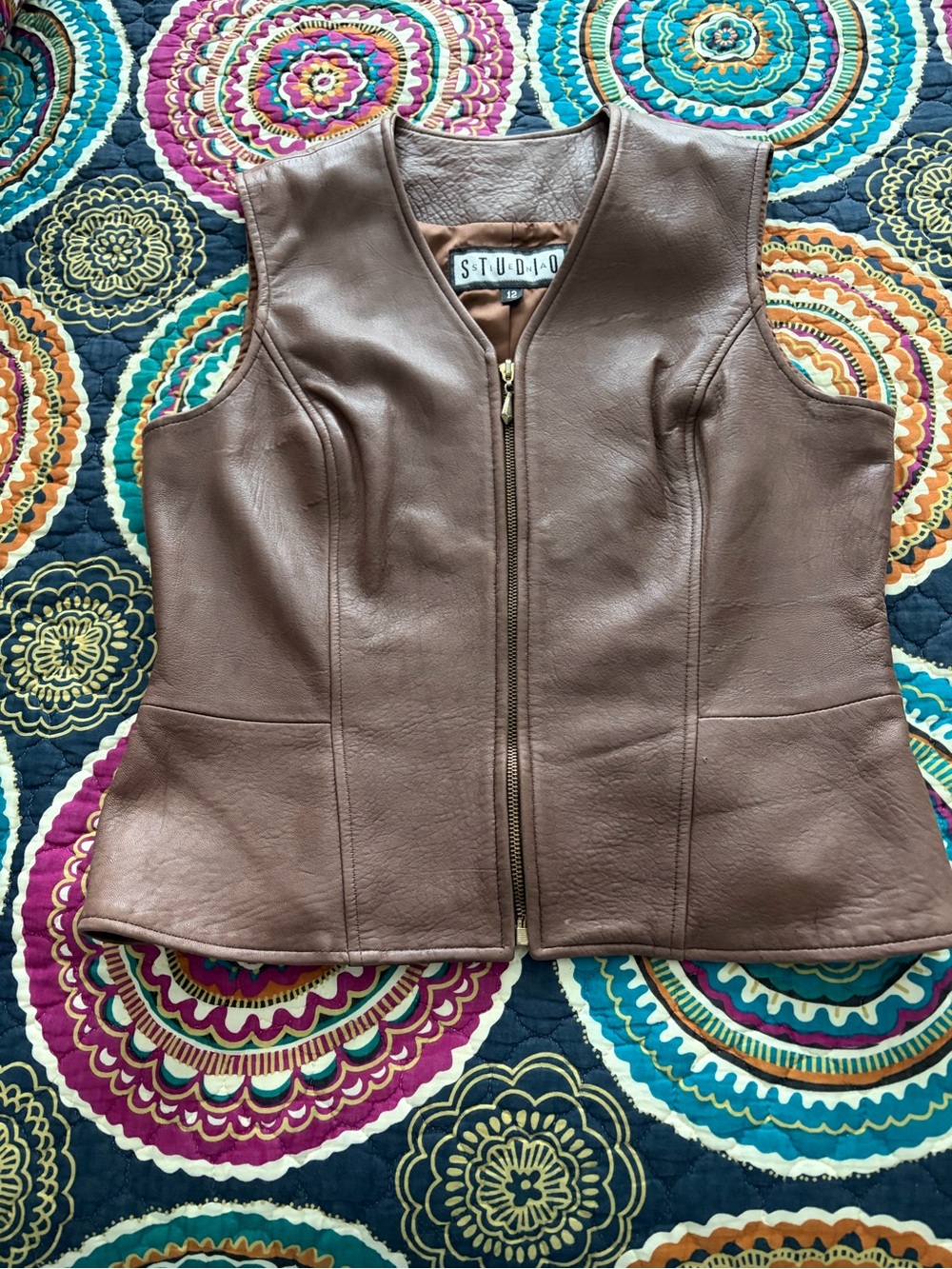Vintage Studio Siena Brown Leather Zip-Front Women's Vest